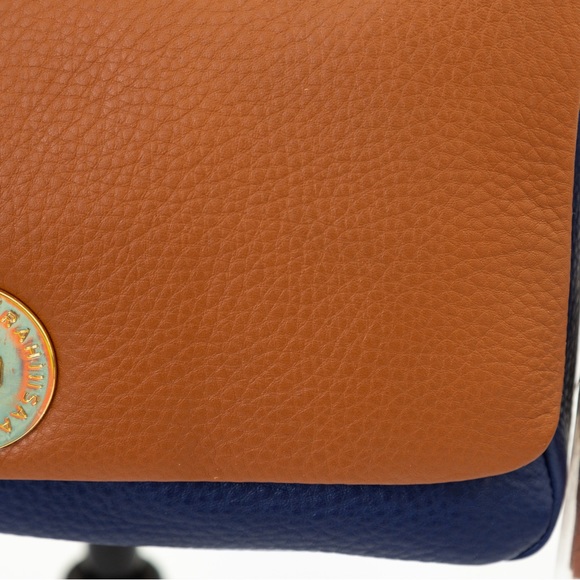 Preppy leather messenger bag Isaac Mizrahi Live Bridgehampton blue & brown - Picture 9 of 16